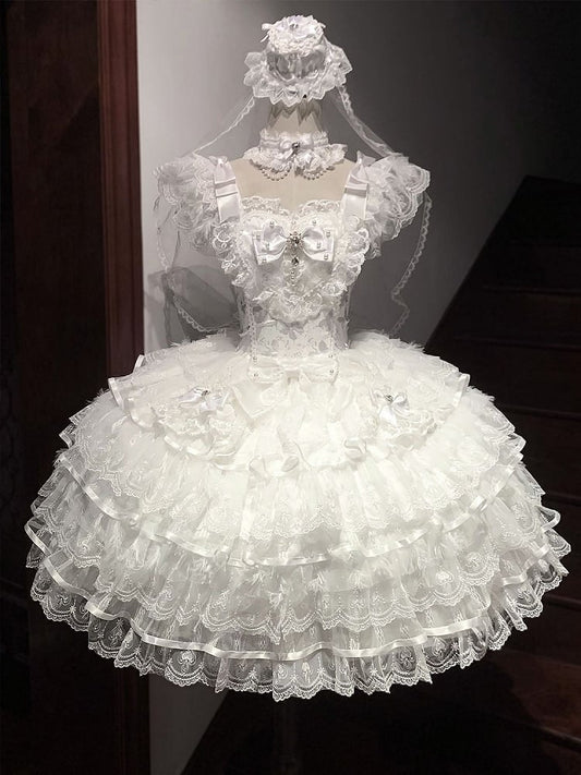 Hanayome Tiered Dress Butterfly Hime White Bodice Fabric Lolita Skirt Angel