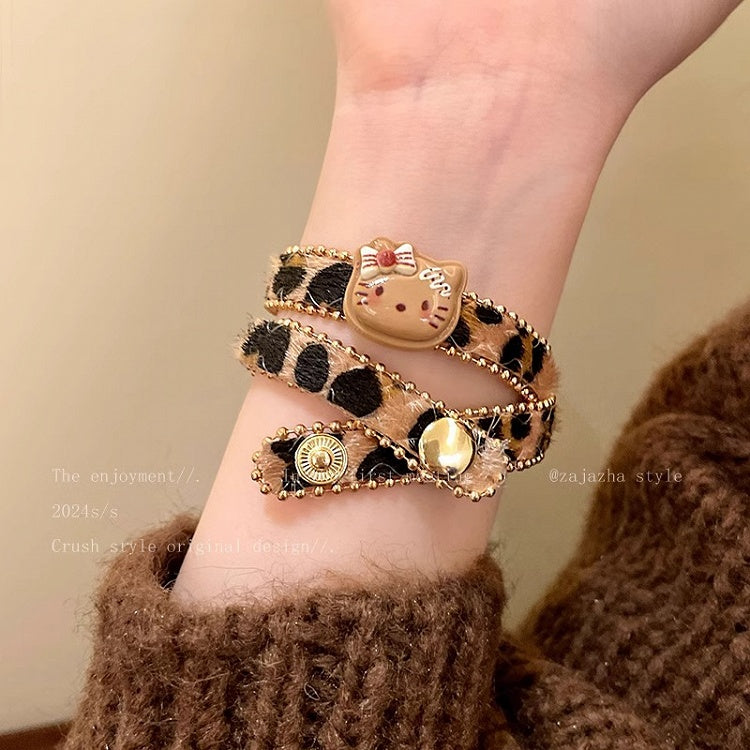 Collier/bague/bracelet/ras-du-cou motif léopard marron