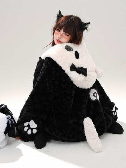 Black Cute Kitty Head Hood Fleece Zip Hoodie
