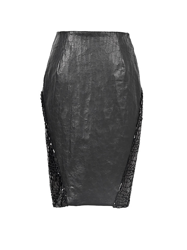 Black Cracked Skirt Goth Office Lady A-line Skirt