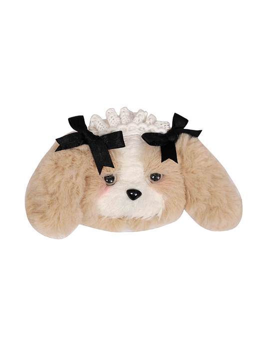 カーキ色のぬいぐるみの子犬のブローチ