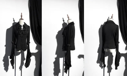 Shirt Lolita Plus Layered Sleeves Gothic Sizes Pointed Available Black Flat Collar Long