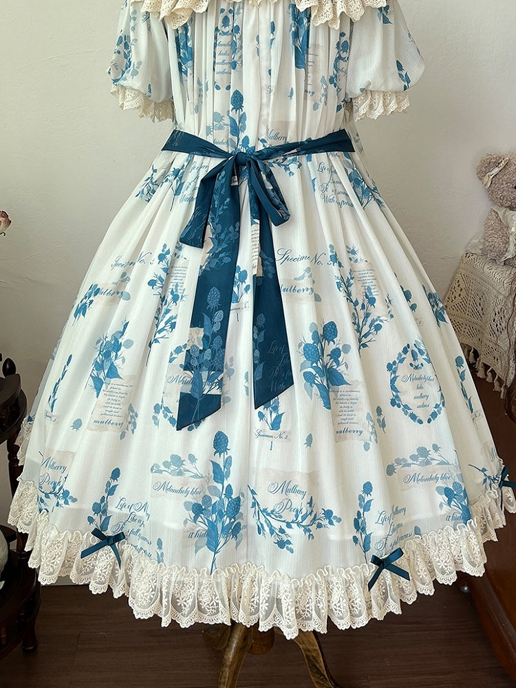 Loose Lolita Print Dress Plus Mulberry Sizes Poetry‌ and Blue Available