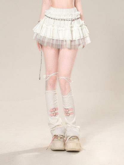 Tiered Skirt White Mesh Elastic Waist Sweet