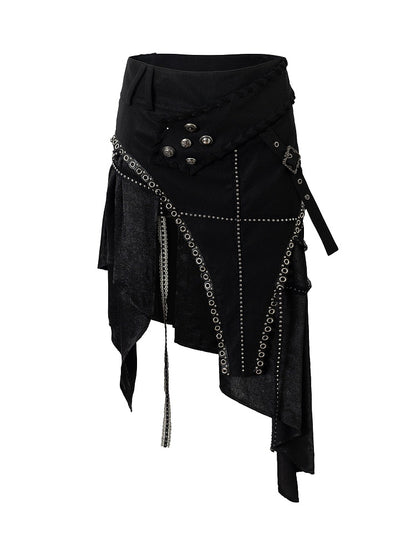 Rock mit Verzierungen PU Taschentuch Saum Punk Gothic Metal Schwarz
