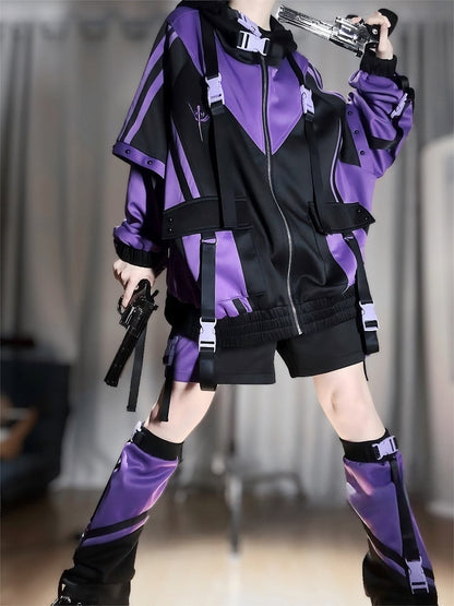 Black and Techwear Shorts Purple Colorblock