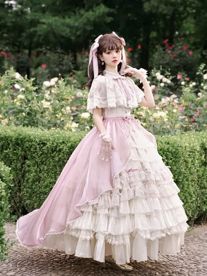 Elegant Full Print Set Edward Bluebell Dress Lolita OP Classic Beige Neck