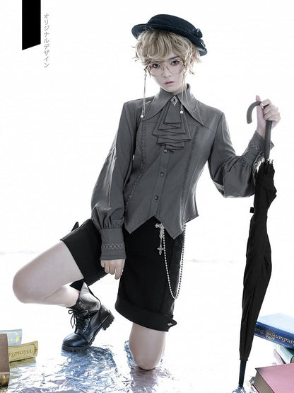 Leg-of-mutton Lolita Jabot Shirt Gray Sleeves Ouji