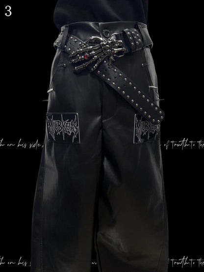 Schwarze Hose Cut Letter Straight-Leg Applique Punk