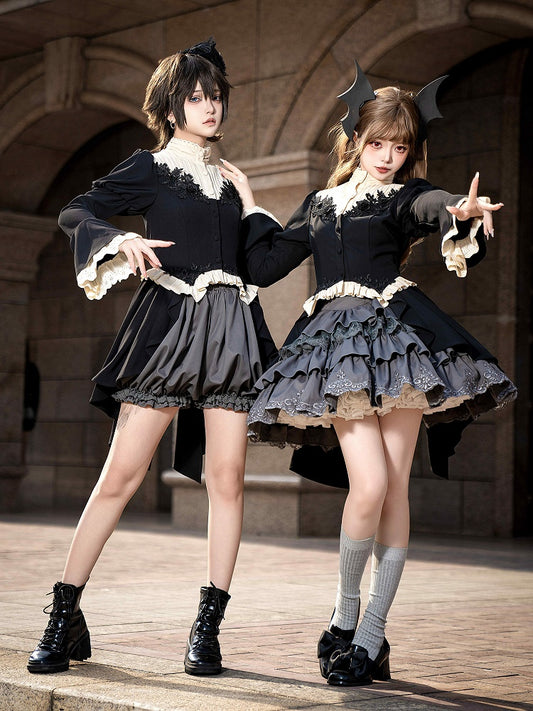 Haut à manches longues style gothique lolita noir à queue d'hirondelle Ouji