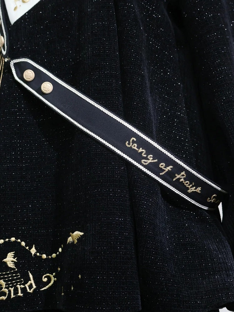 Set-Black Black Glittering Style Ouji Waffle Preppy Fashion Full