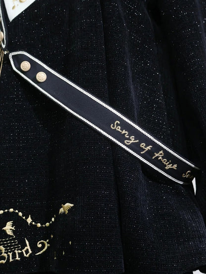 Set-Black Black Glittering Style Ouji Waffle Preppy Fashion Full