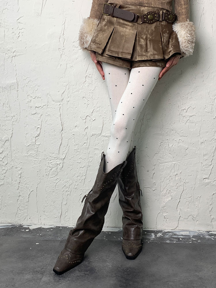 White Y2K Polka-dot Pattern Tights