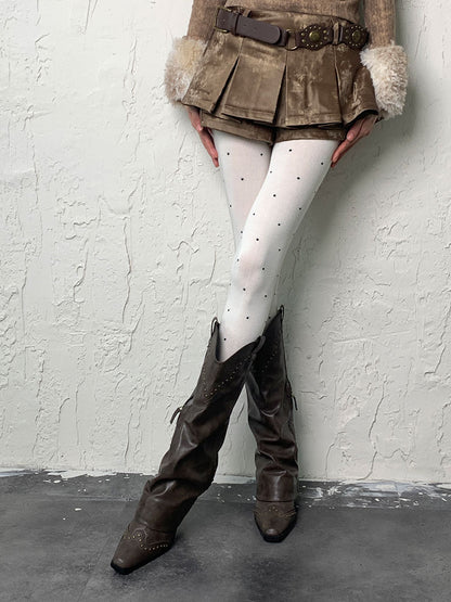 White Y2K Polka-dot Pattern Tights