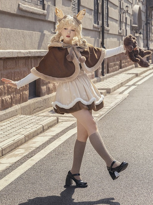 Leg Suspender + Skirt Cape Brown Fur Warmers Fur