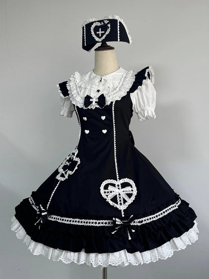 Trimmed Dress Neckline Straps Black Scalloped Flutter Lolita Nurse Eyelet Shoulder