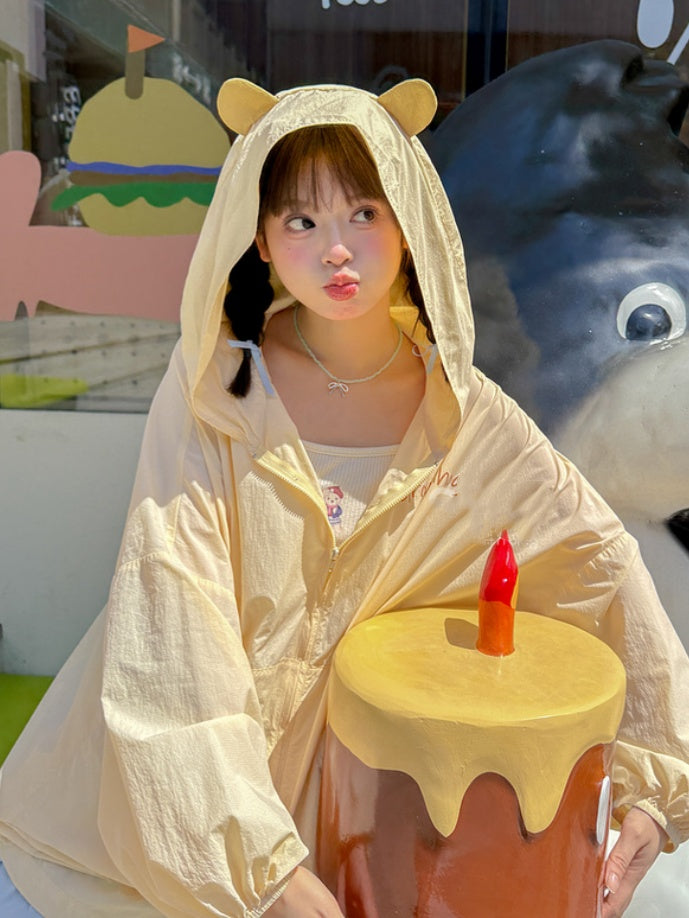 Jacket Sun Protection Drawstring Yellow Marmot Ear Design Hood Hem