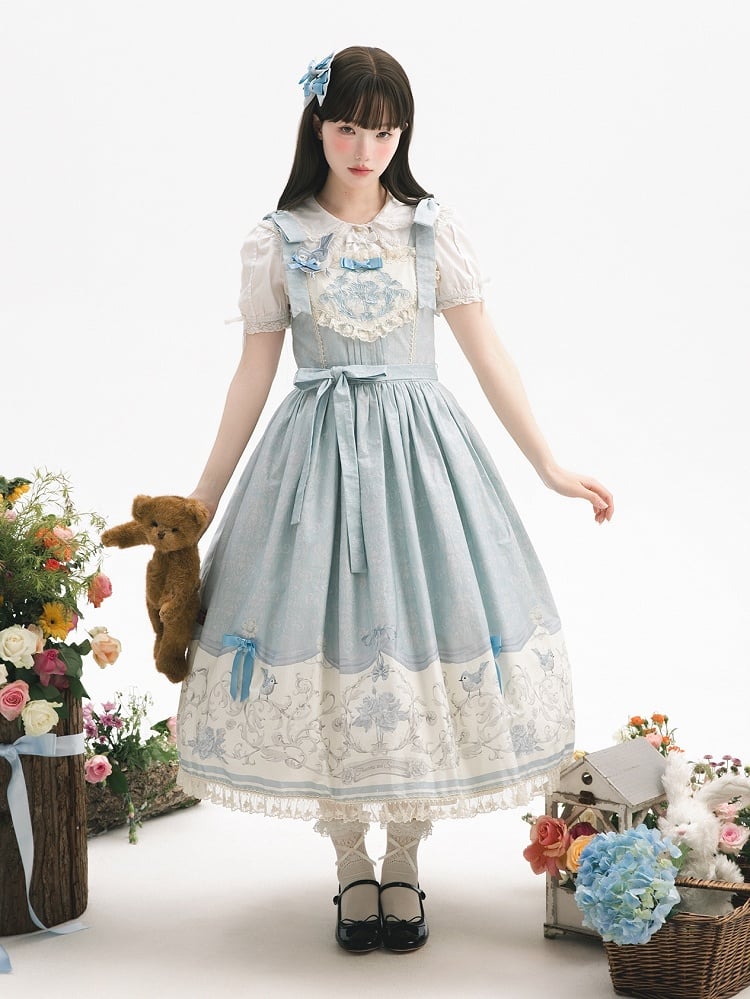 Lolita Skirt and Blue Print Jumper Floral Titmouse