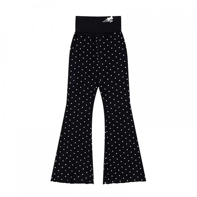Flared Casual Pants Black Polka Dot Elastic Waist Slim-fitting