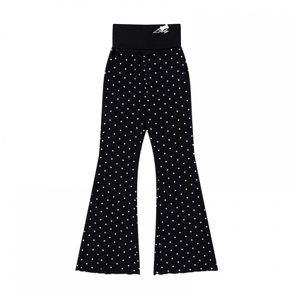 Flared Casual Pants Black Polka Dot Elastic Waist Slim-fitting