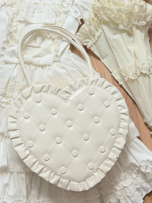 White Trim Quilted with Handbag Heart-Shaped Lolita Ruffle