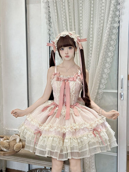 Dress Skirt Decorated Sweet Jumper Lolita Balletcore Pink Bowknots