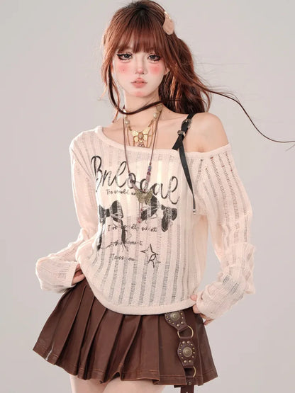 Buckle Pleated Straps Skirt Black/Brown