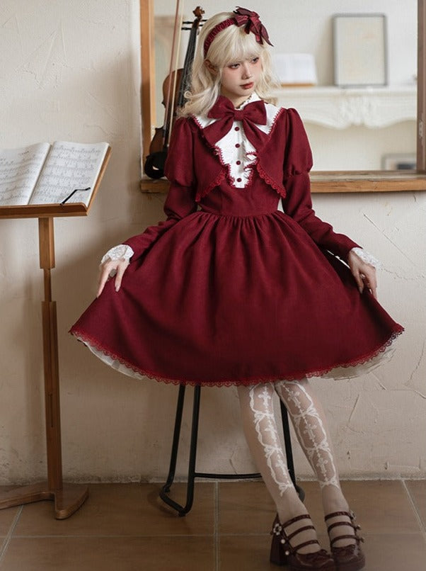 faux ribbon college Gothic two-piece + dress Lolita