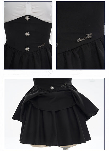 High Suspender Overalls Waist Straps Detachable Black Skirt