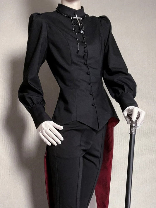 Ouji Mandarin Black Long Fashion Top Lolita Tail Swallow Collar Sleeves