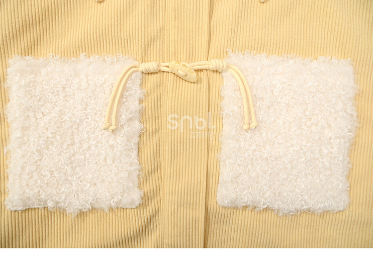 Milk Yellow Cute Lamb Hood Hooded Corduroy Duffle Coat