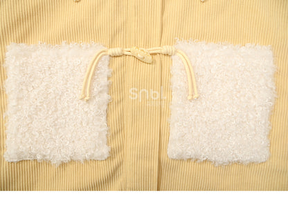 Milk Yellow Cute Lamb Hood Hooded Corduroy Duffle Coat
