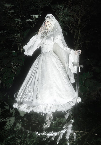 White Shiro Dragon Bone Drawstring Design Gothic Lolita Skirt