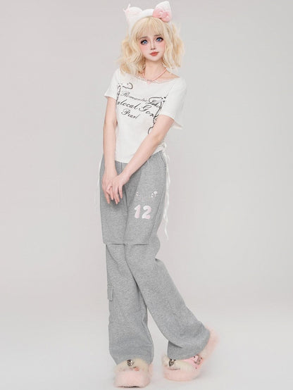 Grey Flared Pants with Cargo Pocket
