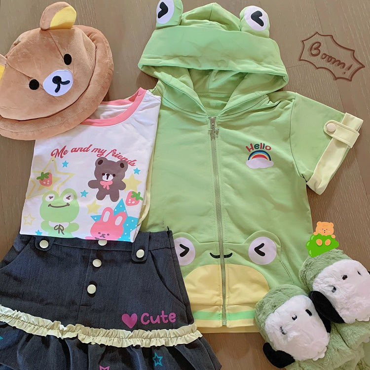 Top Cute Short Frogs Sleeves Green