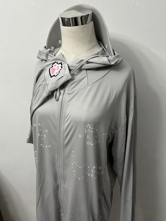 Jirai Print Protection Sun Hooded Cat Kei Jacket Gray
