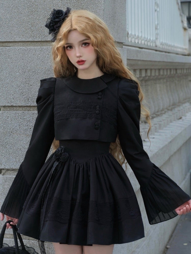 Black Leg-of-Mutton Sleeves Cropped Top