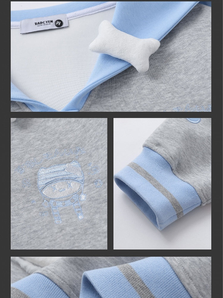 Blue/Black Kitty Embroidery Sailor Collar Sweatshirt
