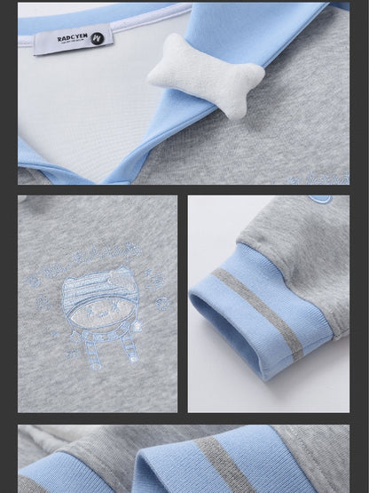Blue/Black Kitty Embroidery Sailor Collar Sweatshirt