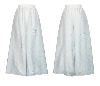 Print Leg Chiffon Gradient Blue Wide Floral Pants