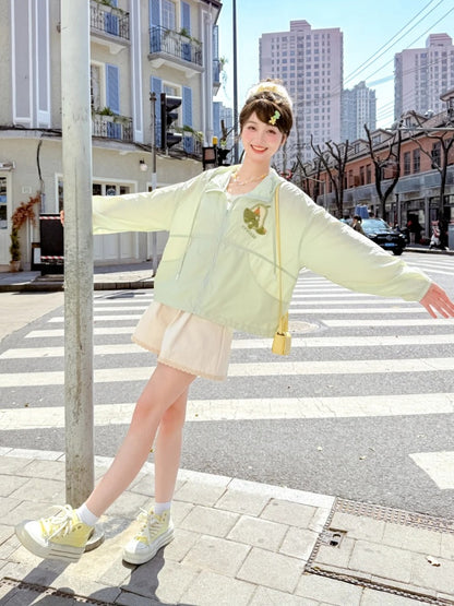 Jacke Sonnenschutz mit Kapuze Yume Kawaii Hellgrün Avocado Applikation