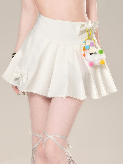 Skirt with Accents Charm JK Uniform White High Free Waist Bowknot