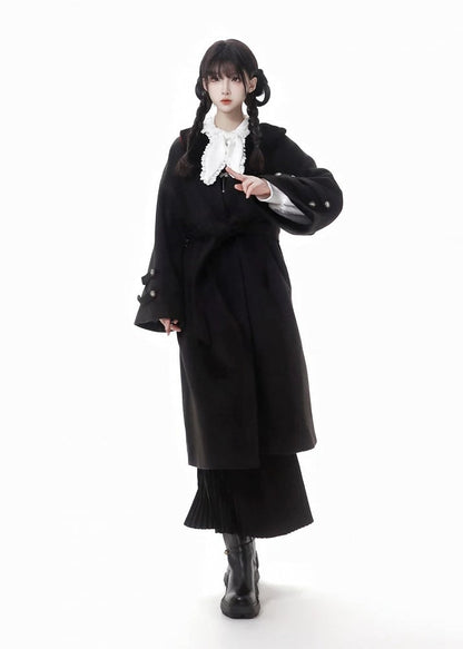 Black Open Placket Cherry Tonal Embroidery Coat