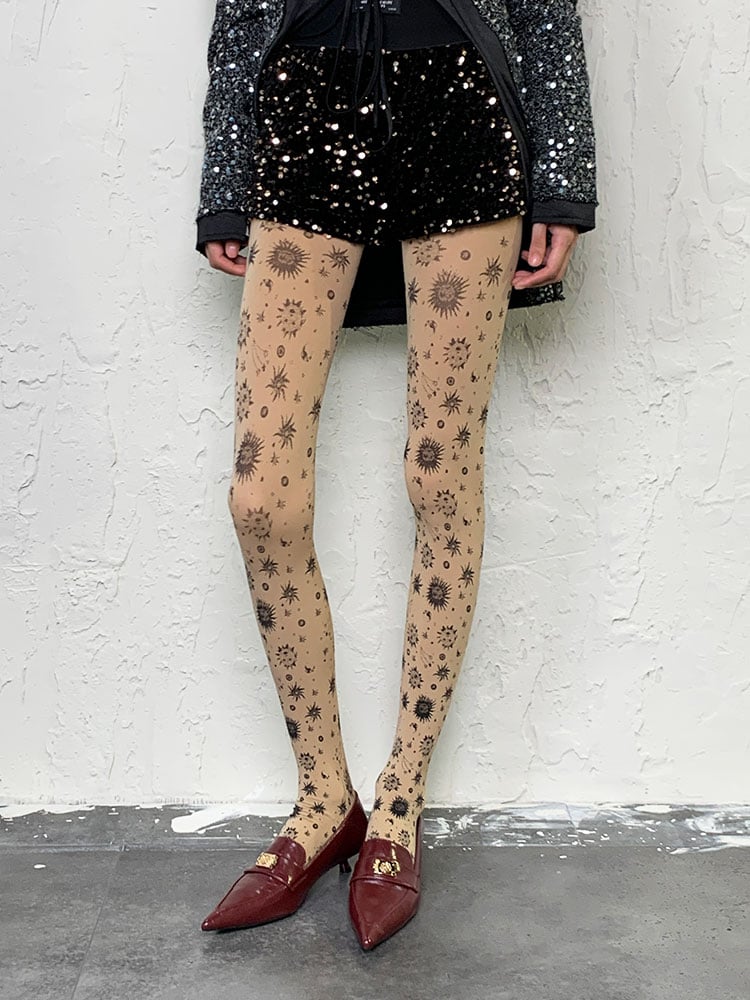 Punk Nude Irregular Sunflower Print Tights