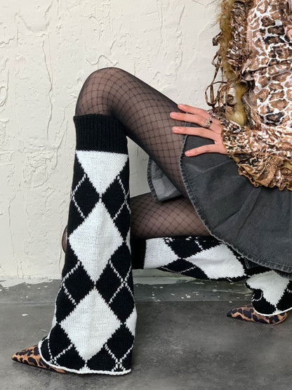 Black&White Y2K Diamond Leg Warmers