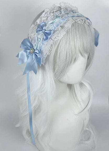 Jirai Kei Bow Rhinestone Ruffled Lace Trim Hairband