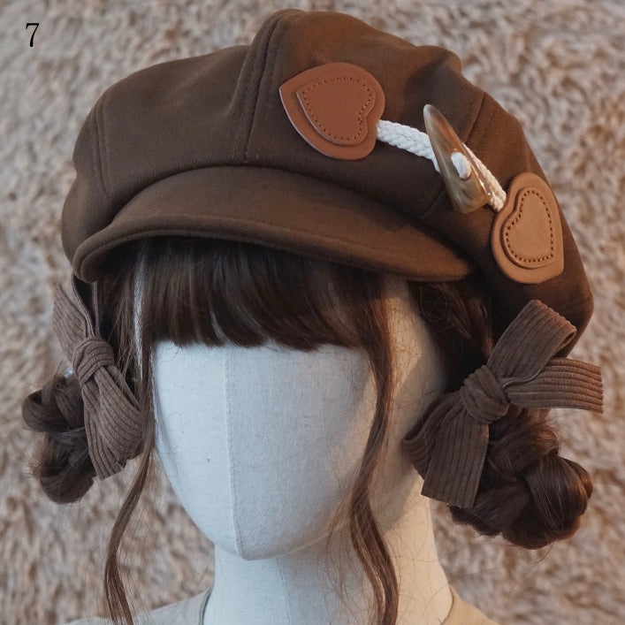 Brown Beret Decorated Button Hat