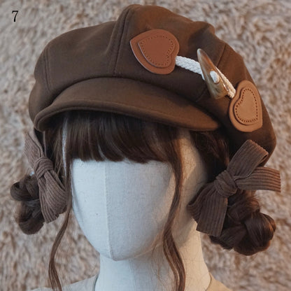 Brown Beret Decorated Button Hat