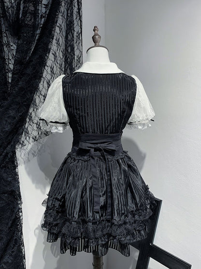 Belt Corset Stripes Skirt Waist Puffy Dress Layered Black Jirai Kei White and Lace-up with Three High
