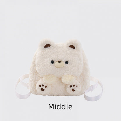 White Bear Plush Flap Backpack Bag Middle/Large Size